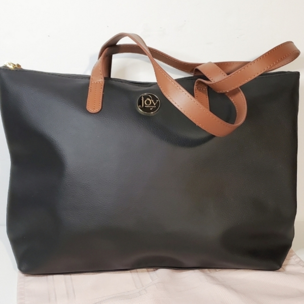 Joy Mangano Back Leather tote bag Travel Zip Tan Handle NEW 18"W x 12"Hx 4"W NWT